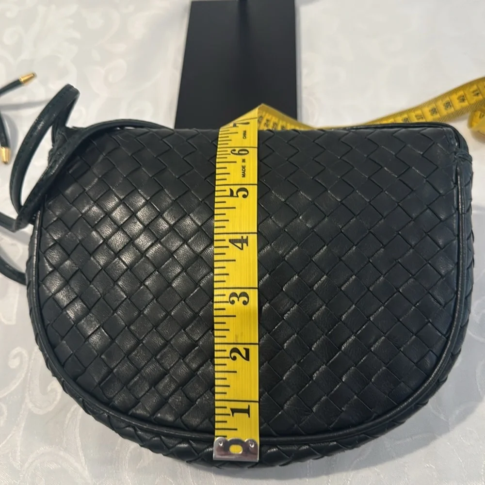 Black/Deep Green Woven Leather Crossbody Bag with Tassel